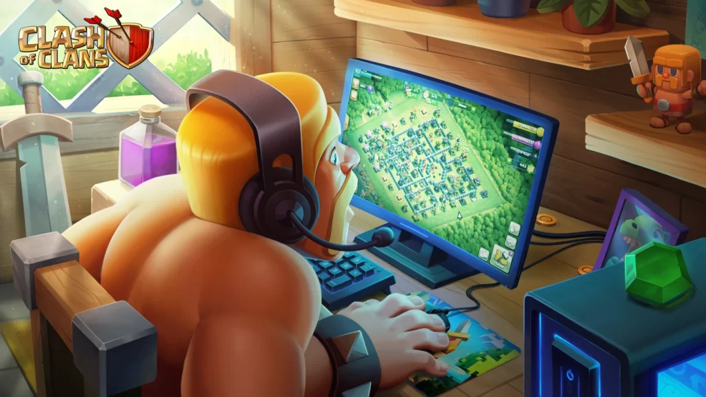 Visual pertempuran klan di Clash of Clans dengan desain grafis klasik yang ikonik.